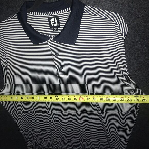 FOOTJOY Size Large Mens Performance Polo Shirt White Blue Striped Stretchy - Picture 8 of 10